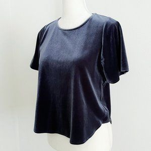 Madewell Navy Blue Velvet Flutter Sleeves Top